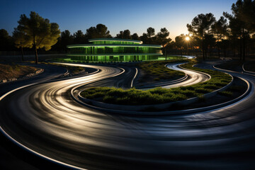 Outdoor parking in a modern building at night