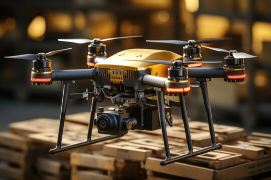 A drone delivering a package to a remote location, demonstrating the integration of technology in last-mile delivery solutions. Concept of drone delivery. Generative Ai. - Powered by Adobe