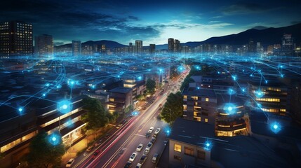 Obraz premium an image that elegantly showcases a smart transportation network enabled by IoT, where vehicles and infrastructure work in harmony, illustrating the seamless integration of IoT into our daily routines
