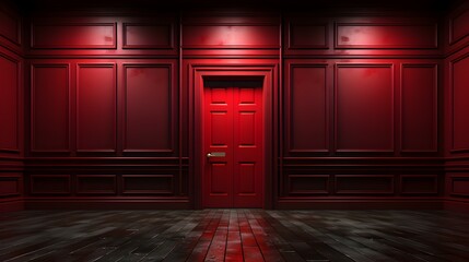 a red door in a scary room background - Powered by Adobe