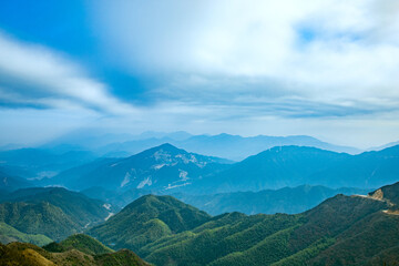 Fototapeta premium Zhufengding, Ganzhou City, Jiangxi Province - wind turbines on high mountains