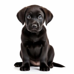 An adorable black puppy with a curious gaze