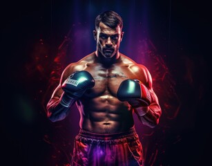 Fototapeta na wymiar A boxer ready for a fight against the shadows