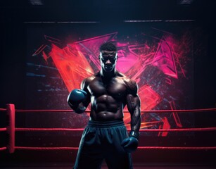 Fototapeta na wymiar A confident boxer posing in the ring