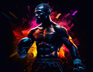 Fototapeta na wymiar A boxer in a dramatic pose against a dark backdrop