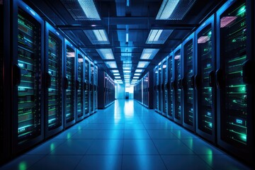 Fototapeta premium A network of high-performance servers in a state-of-the-art data center