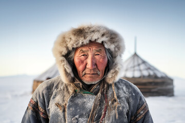 An old man wearing a fur hat and fur coat created with Generative AI technology