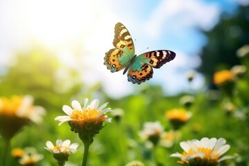 Butterfly Flying over the Meadow.