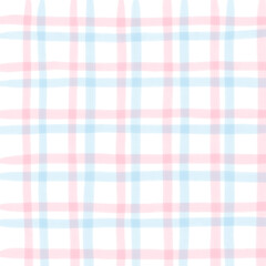 Pink Blue Plaid Hand Drawn Background