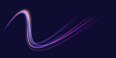 High speed effect motion blur night lights blue and red. Futuristic neon light line trails. bright sparkling background.