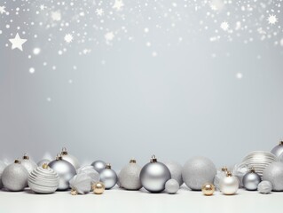 Silver Christmas Balls Hanging on a Snowy Background
