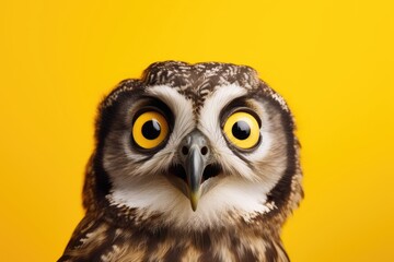 Obraz premium A detailed portrait of a majestic owl with piercing yellow eyes