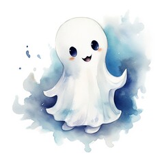 Obraz premium The watercolor cute ghost on white background.