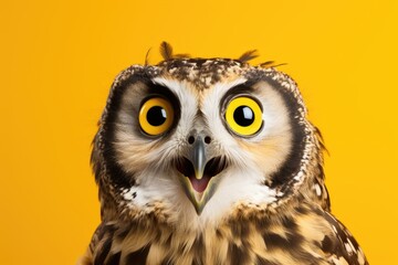 A detailed portrait of a majestic owl with piercing yellow eyes