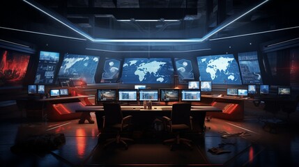 an enticing image of a Cybersecurity operations center, where defenders shield against cyberattacks with sophistication and vigilance - obrazy, fototapety, plakaty