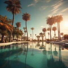 Obrazy na Plexi  palm tree resort landscape illustration.
