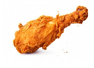 Fried chicken leg falling in the air isolated on a white background.