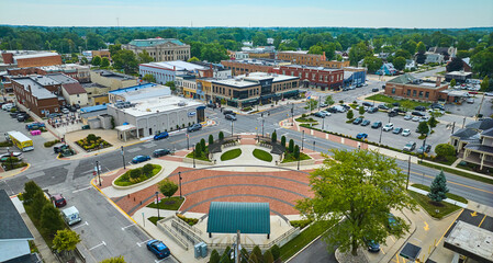 Downtown Auburn with James Cultural Plaza and distant courthouse aerial - obrazy, fototapety, plakaty