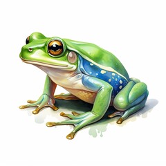 Obraz premium Watercolor green frog on white background.