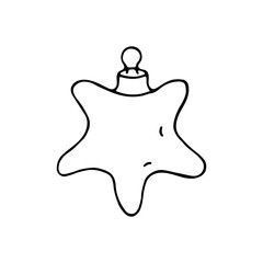 Black Doodle Christmas ball star icon. Simple Black and white Vector Outline element for holiday theme.
