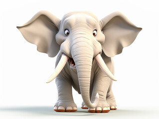 An Angry 3D Cartoon Elephant on a Solid Background