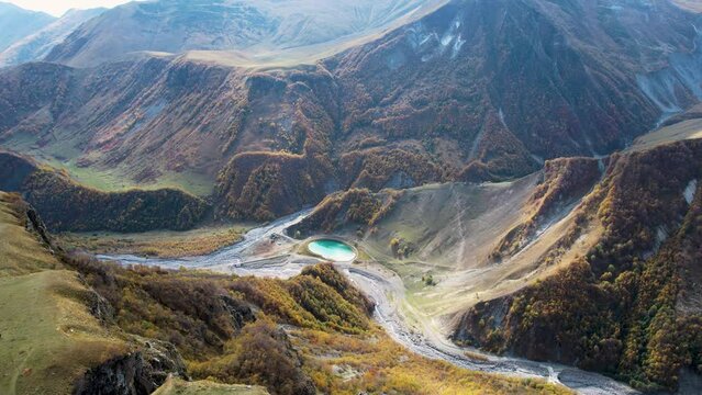 4K footage of Panorama Gudauri the Russia Georgia Friendship Monument