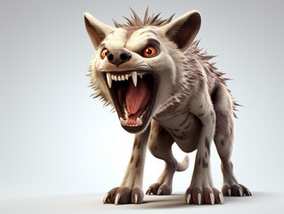 Naklejka premium An Angry 3D Cartoon Hyena on a Solid Background