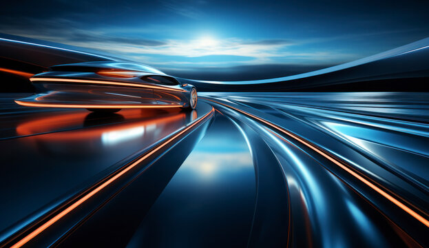 Motion blurred car light tracks in the tunnel