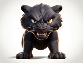 An Angry 3D Cartoon Panther on a Solid Background