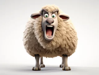 Fotobehang An Angry 3D Cartoon Sheep on a Solid Background © Nathan Hutchcraft