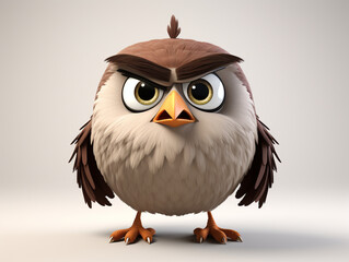 Naklejka premium An Angry 3D Cartoon Sparrow on a Solid Background