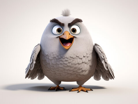An Angry 3D Cartoon Pigeon on a Solid Background