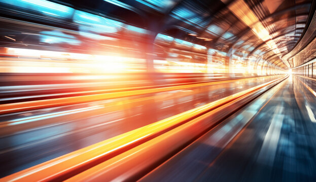 Motion blurred car light tracks in the tunnel