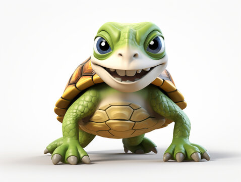 An Angry 3D Cartoon Sea Turtle on a Solid Background