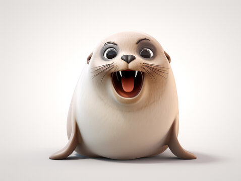 An Angry 3D Cartoon Seal on a Solid Background