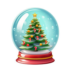 Cartoon Snow Globe with Christmas Tree isolated on a transparent background