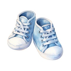Watercolor newborn small shoes isolated white background.