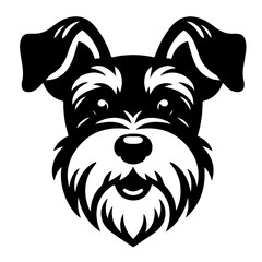 Black and white smiley schnauzer puppy head. Vector icon Isolated in white. - obrazy, fototapety, plakaty
