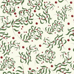 red plant and fruit pattern, christmas seamless. Ornament for gift wrapping paper, fabric, clothing, textiles, surface textures, scrapbooks.
