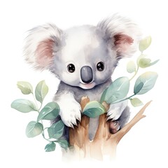 Watercolor fantasy Baby Koala clip art isolated white background.