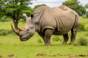 Obraz premium White Rhino grazing.