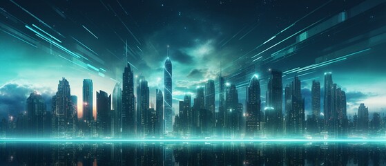 Neon turquoise Dreams: A Futuristic Cityscape at Night