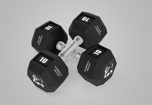 Hexagonal Rubberized Dumbbells Mockup
