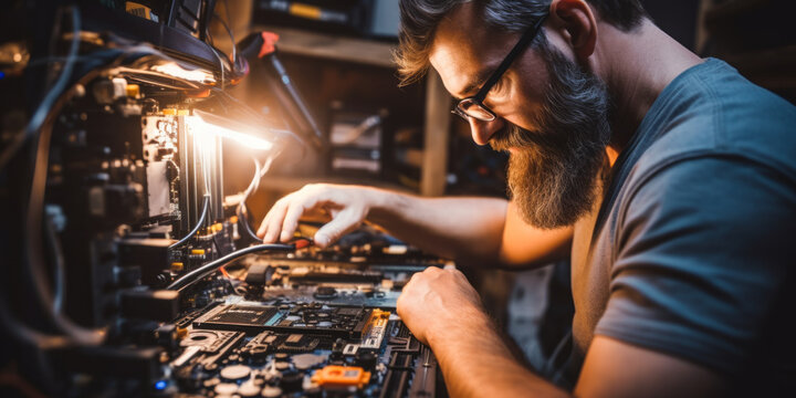 portrait of Computer Hardware Engineer. Research, design, develop, and test computer or computer-related equipment for commercial, industrial, military, or scientific use.