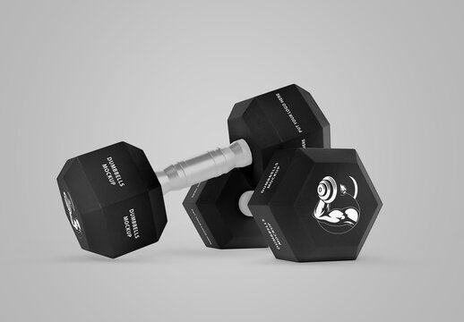 Hexagonal Rubberized Dumbbells Mockup