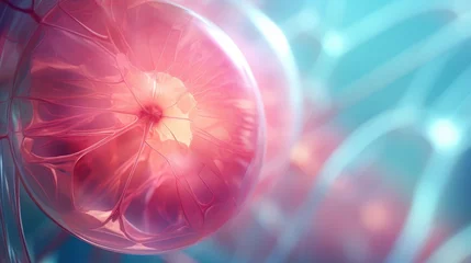 Fotobehang Human organism cell, human embryo, macro photo. Blue and pink colors © masyastadnikova