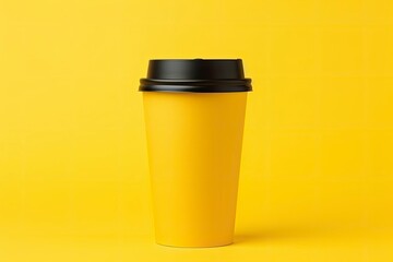 Blank coffee cup isolated on yellow background.