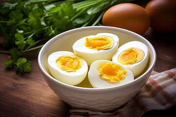 Boiled eggs in bowl.