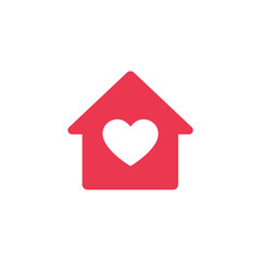 House icon with heart inside. Love and care in home symbol. Hospice vector icon.