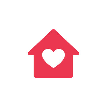 House icon with heart inside. Love and care in home symbol. Hospice vector icon.